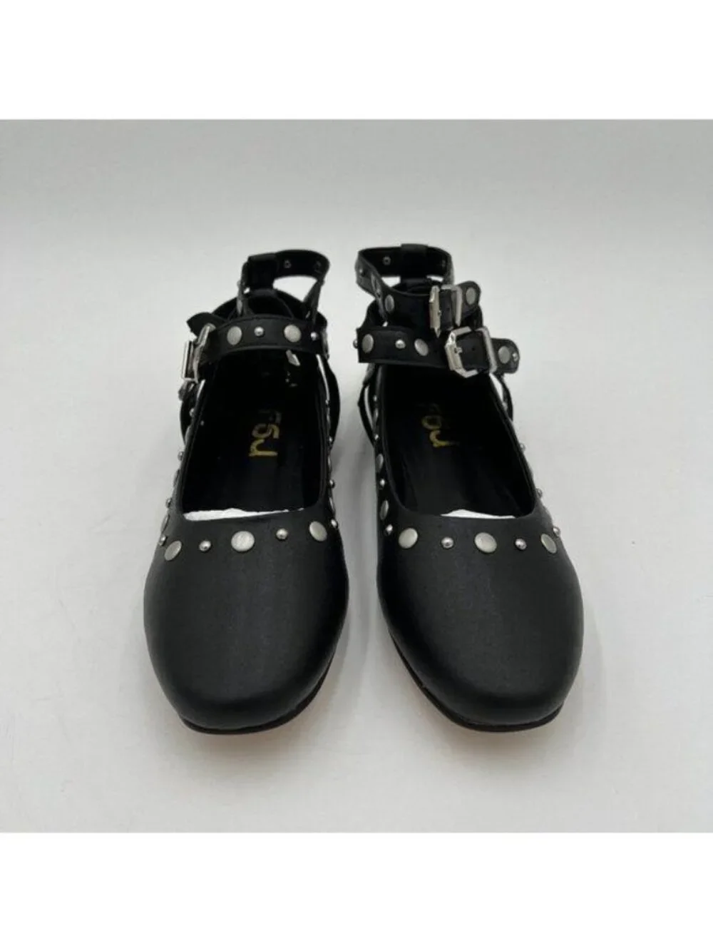 FSJ Black Studded Retro Closed Toe Flats Roman Ankle Strap Summer Outfits Shoes